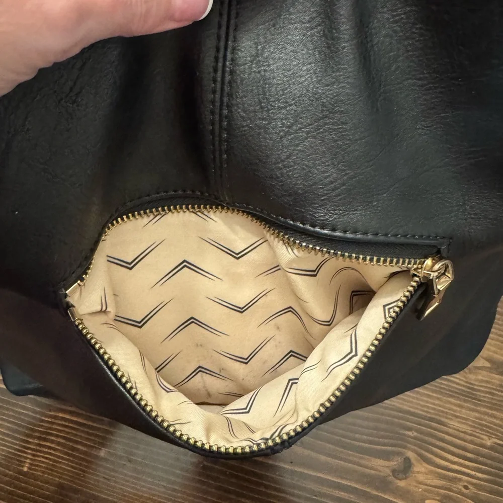 Moda‎ Luxe Large Black Studded Vegan Leather Hobo Bag with Whipstitch Trim